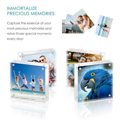 4x4 Acrylic Picture Frame Set of 6, 20mm Thick, Tabletop Display | Double-Sided Transparent Magnetic Frameless Photo Frame, for Office or Home Decor, for Photos, Fits Home, Office - size: 4x4