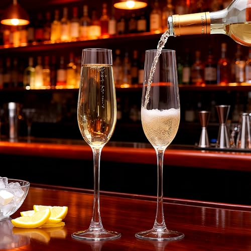 Champagne Flutes 7.5oz, Champagne Glasses Set of 6,Unique Gift | Elegant Champagne Glasses for Birthday, Wedding, Anniversary, Wedding Toasting Glasses for Home Bar, Special Occasions - style: Elegant Tapered