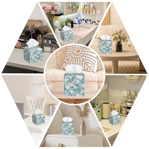 Abstract Blooming Flower Tissue Box Cover Square, Tissue Box Holder with Bottom Belt Leather Facial Paper Organizer Dispenser for Bathroom Bedroom Dresser Night Stand Tabletop - color: Abstract Blooming Flower