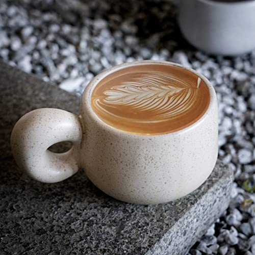 Uaral Cermic Small Coffee Mugs 10 Ounce Cappuccino Mugs Handmade Mug Set with One-finger Handle for Mocca,Latte,Cereal,Yogurt and Beverage,Set of 2(Cream)