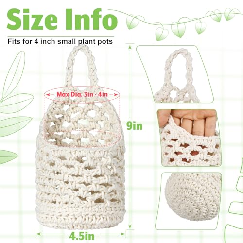 2 Pcs Macrame Planter Basket Wall Hanging Pot Holder for Indoor Plants 4 Inch Pots Decorative Succulents Display Plant Hanger Net Bag for Home Garden, White