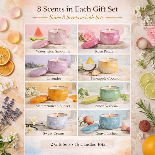 Aromatherapy Candle Gift Set for Women, Pack of 2, 16 Pack Fruity Floral Soy Wax Candles - size: Classic 2-Set Bundle (16 Candles)