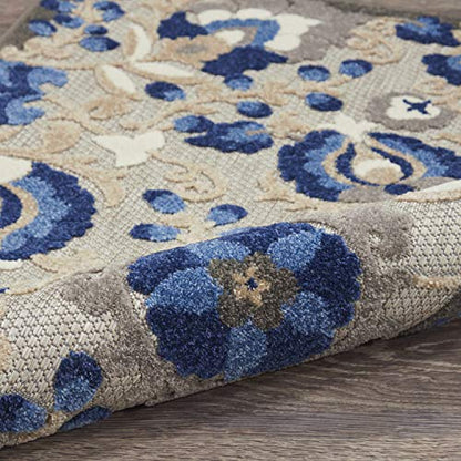 Nourison Home Aloha Natural Blue 5'3" x Round Area Rug - Easy Clean, Non Shedding, Bed Room, Living Room, Dining Room, Kitchen (5' x Round) - color: Natural Blue, size: 5'3" (Round)