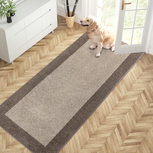 PURRUGS Hallway Runner Rug, 32" x 72", Beige & Grayish Brown | Machine Washable, Non-Slip, Waterproof TPR Backing, Super Absorbent, Low Profile, For Hallway, Kitchen, and Entryway - color: Beige & Grayish Brown, size: 32" X 72"