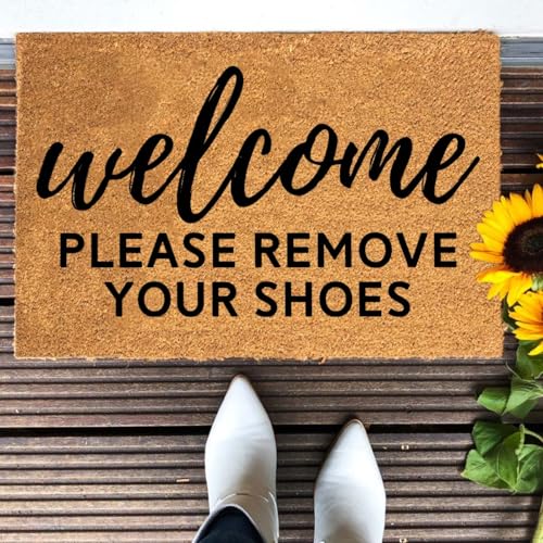 Funny Coir Welcome Mat - Please Remove Shoes - Heavy-Duty PVC Backing Non-Slip Outdoor Coir Doormat, 23.6 x 15.7 inch - color: Welcome Please Remove Your Shoes