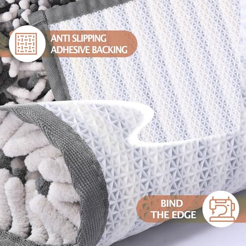 Chenille Bathroom Rugs Set 2 Piece, Absorbent Bath Rugs, Non-Slip Bath Mats, Machine Washable Rugs for Bathroom Floor, Tub and Shower, Gray&White (20 × 30 Plus 17 ×24 - Inch) - color: Gray & White