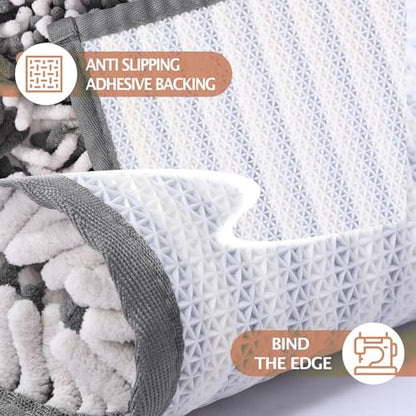 Chenille Bathroom Rugs Set 2 Piece, Absorbent Bath Rugs, Non-Slip Bath Mats, Machine Washable Rugs for Bathroom Floor, Tub and Shower, Gray&White (20 × 30 Plus 17 ×24 - Inch) - color: Gray & White