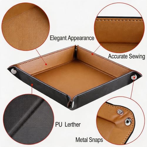 Valet Tray Desktop Storage Organizer, Vegan Leather Catchall Tray Bedside Vanity Tray Nightstand Caddy Holder for Remote Controller, Watch, Keys, Phone, Wallet, Sunglasses, Jewelry, Khaki - color: Khaki