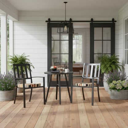 Greendale Home Fashions Set of 2 Outdoor 18 inch Round Patio Dining Chair Pads – Comfortable Fiber-Filled Seat Cushions with Ties, Reversible Polyester Fabric, Brick Stripe - color: Brick Stripe