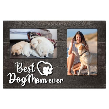Dog Mom Gifts, Mothers Day Dog Mom Gift for Dog Lover, Dog Lovers for Women 3D Photo Frame Hold 4x6 Inches Two Photos - Great Dogmom Ever Picture Frame Present for Her - color: Dog Mom