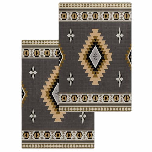 Khaki Southwest Dish Towels Waffle Kitchen Towels Set, Absorbent Quick Drying Towel Cleaning Abstract Western Boho Tribe Geometric Hand Towels for Bathroom 2 Pack Dish Cloths 15.7"x23.6" - color: Classickon4120, size: 2PCS-15.7x23.6in