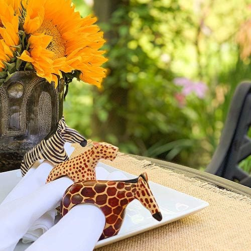 Mahogany Wood Animal Napkin Rings Set of Six - Handmade Wooden Napkin Rings - color: Assorted Animals