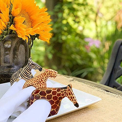 Mahogany Wood Animal Napkin Rings Set of Six - Handmade Wooden Napkin Rings - color: Assorted Animals