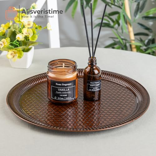 Alisveristime Round Hammered Metal Serving Tray – Ottoman Style, (11.8" Diameter, 12.6 oz) 5 Color Options (Brown) - color: Brown