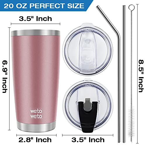 WETOWETO 20oz Insulated Stainless Steel Coffee Mug, Double Wall Vacuum Travel Mug with 2 Lids and 2 Straws, Powder Coated Tumbler Cup (Rose Gold,1) - color: A1-Rose Gold, style: Tumbler, 2 Lids, Straw