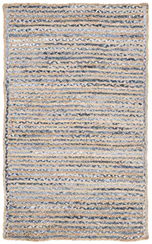 SAFAVIEH Cape Cod Collection 2'3" x 4' Natural/Blue CAP250A Handmade Flatweave Jute Entryway Living Room Foyer Bedroom Kitchen Accent Rug - size: 2'3" x 4' (Rectangular)