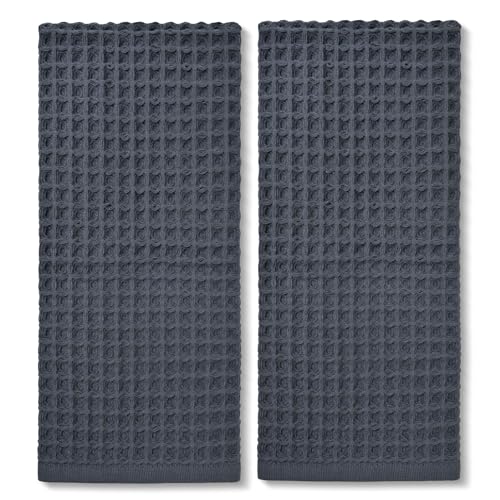 Jacquotha Waffle Hand Towels for Bathroom 2-Piece (Charcoal Blue) | Cotton Quick Dry Lint Free Face Towels 13” x 29” - color: Charcoal Blue
