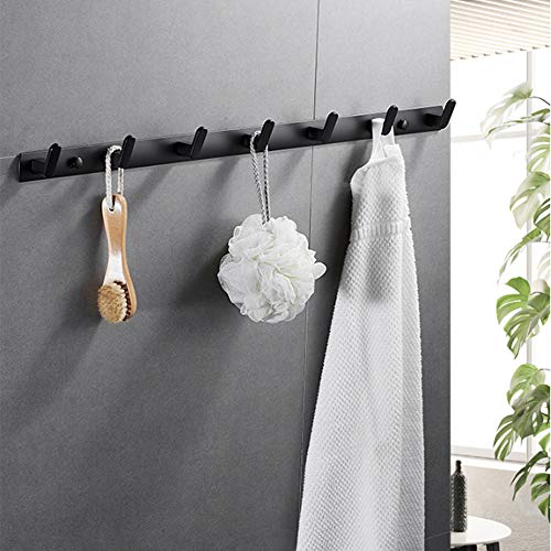 Wall Mounted Coat Rack, 7 Hooks, 25.7"x1.3", Modern, Black, 2 Pcs | Space Aluminum, Rustproof, for Hallway, Entryway, Hanging Holder for Clothes, Towel, Backpack, 40 lbs Capacity, Easy Install - size: 7 Hooks(2 packs)
