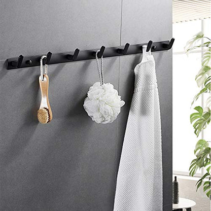 Wall Mounted Coat Rack, 7 Hooks, 25.7"x1.3", Modern, Black, 2 Pcs | Space Aluminum, Rustproof, for Hallway, Entryway, Hanging Holder for Clothes, Towel, Backpack, 40 lbs Capacity, Easy Install - size: 7 Hooks(2 packs)
