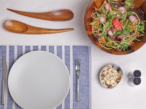 nambe Braid Round Wooden Salad Bowl 3 Piece Set | 11-Inch Salad Bowl with Serving Utensils | Acacia Wood and Chrome Plate Salad Servers and Fruit Bowl | Housewarming Gift | Designed by Sean O’Hara