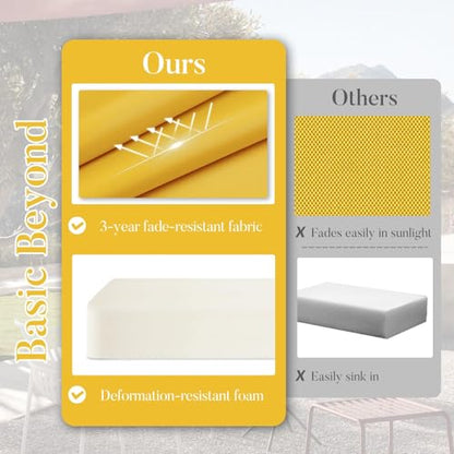 Basic Beyond Outdoor Cushions for Patio Furniture: Waterproof & UV Resistant Outdoor Chair Cushions Set of 4-19 x 19 x 3 Inch Thick Patio Chair Cushions with Adjustable Ties & Handle, Yellow - color: Yellow