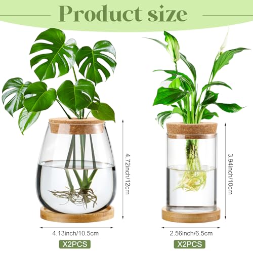 Layhit 4 Pcs Plants Propagation Stations vases Glass Planters with Wooden Lid and Bamboo Stand for Hydroponic Plants Gardening Gifts for Women Mom Home Office Tabletop Decoration(Classic Style) - style: Classic