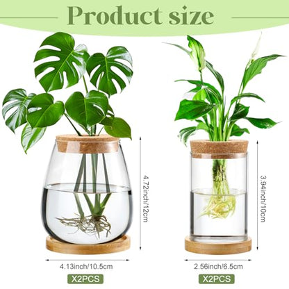 Layhit 4 Pcs Plants Propagation Stations vases Glass Planters with Wooden Lid and Bamboo Stand for Hydroponic Plants Gardening Gifts for Women Mom Home Office Tabletop Decoration(Classic Style) - style: Classic