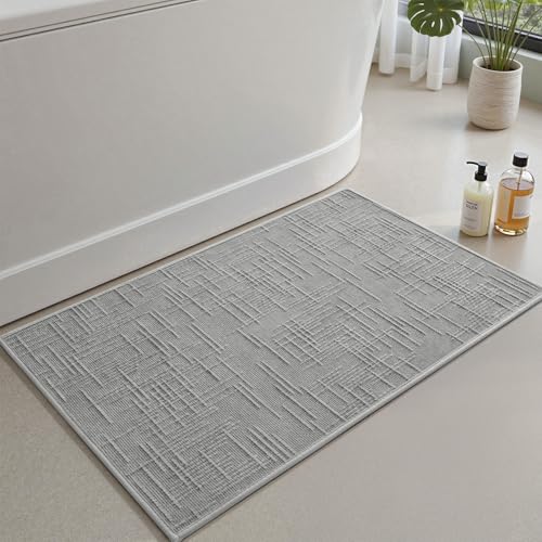 AMOAMI Bath Mat Non Slip Super Absorbent Quick Dry Bath Mats for Bathroom Floor Rubber Backing Washable Bathroom Rugs Modern Woven Jacquard Mat, Beside Tub Bath Rugs, 24" x 36", LightGrey - color: Lightgrey, size: 24" x 36"