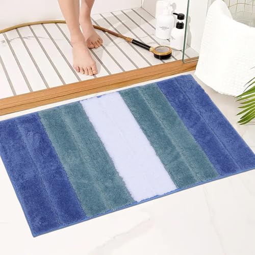 Bath Rug Mat Non Slip,Stripe Indoor Doormat,20"x32" | Small Area Rug,Rubber Backed,Soft microfiber,Absorbent,Machine Washable,Bathroom,Entryway,Kitchen,Hallway - color: Blue Stripe1