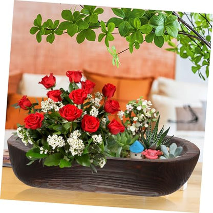 Healifty Rustic Wooden Decorative Bowl for Table Centerpiece Cozy Farmhouse Style