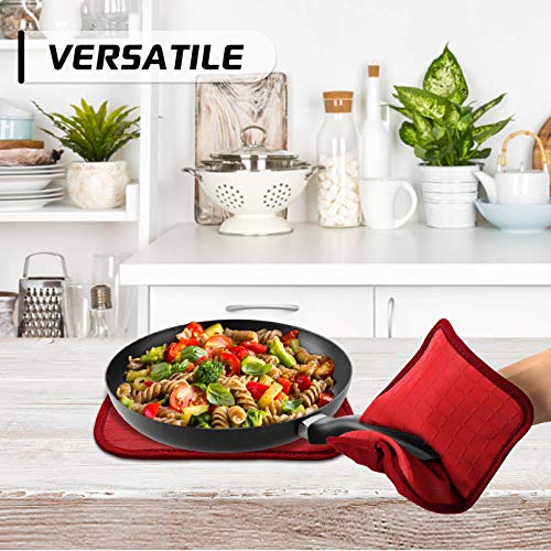 HOMWE Silicone Oven Mitts and Pot Holders for Kitchen & Baking - Set of 4 Heat-Resistant, Heavy-Duty Cooking Mittens w/Non-Slip, Textured Grip - color: Red, size: 4-Piece Oven Mitts & Pot Holders Set