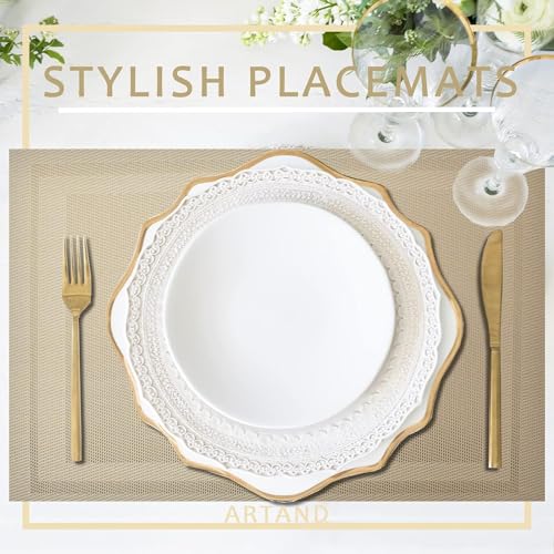 DACHUI Placemats Set of 4, Linen Look Woven, Heat Resistant, Washable Place Mats - color: Beige, size: 4PCS