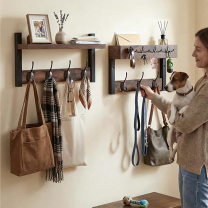 Coat Rack Wall Mount with Shelf & Mail Organizer,29 Inch Wall Shelf with 7 Coat Hooks and 4 Key Hooks for Entryway,Living Room,Bedroom,Offices(Rustic Brown) - color: Rustic Brown