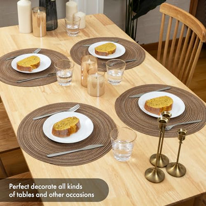 Winknowl Round Braided Placemats Set of 4 Washable Woven Heat Resistant Table Mats for Kitchen Dining Tables 15 inch Round Place Mats (Brown,4) - color: Brown, size: 4pcs