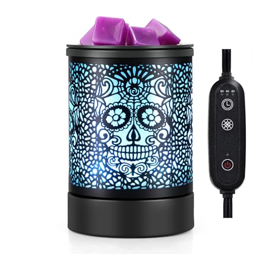 Enaroma Fragrance Wax Melts Warmer with 7 Colors LED Changing Light Scent Oil Candle Warmer for Home Office-Skull Timer - color: Skull Timer