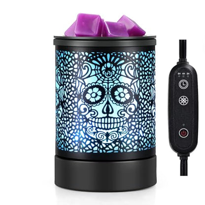 Enaroma Fragrance Wax Melts Warmer with 7 Colors LED Changing Light Scent Oil Candle Warmer for Home Office-Skull Timer - color: Skull Timer