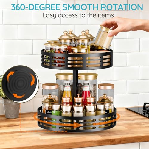 2 Tier Lazy Susan Organizer - 360° Rotating Spice Rack | Adjustable Industrial Spinning Spice Holder, Versatile Countertop Organizer for Cabinet, Pantry, Kitchen, Bathroom and Vanity - size: 2 Tier