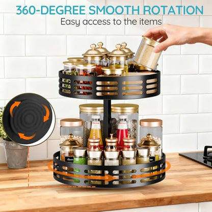 2 Tier Lazy Susan Organizer - 360° Rotating Spice Rack | Adjustable Industrial Spinning Spice Holder, Versatile Countertop Organizer for Cabinet, Pantry, Kitchen, Bathroom and Vanity - size: 2 Tier