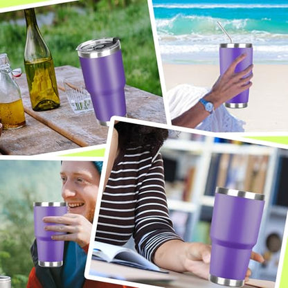 30 oz Tumbler with Lids and Straws Double Wall Vacuum Insulated Tumbler Cup,Stainless Steel Leak-proof Thermal Tumbler Powder Coated Travel Coffee Mug for Cold and Hot Drinks,Purple - color: Purple, size: 30 Ounces