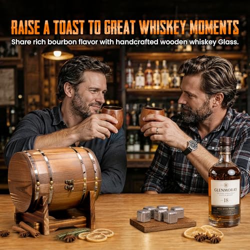Charred Wooden Whiskey Glasses with Barrel Case(Patent Pending), Gifts for Men Old Fashion Bourbon Drinking Collins Cup, Fathers Day Gift for Dad, Husband, Brother, Boy Friend or Whiskey Lovers