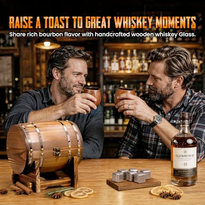 Charred Wooden Whiskey Glasses with Barrel Case(Patent Pending), Gifts for Men Old Fashion Bourbon Drinking Collins Cup, Fathers Day Gift for Dad, Husband, Brother, Boy Friend or Whiskey Lovers