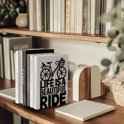 5.3"x4.3"x7.9" Metal Bookends, Heavy Duty Book Ends for Shelves | Bicycle Theme Cast Iron Book Supports, 1 Pair Decor Stoppers for Desk, Library, Office & Home Shelves - style: Bicycle