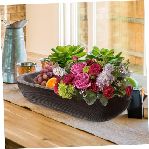 Healifty Rustic Wooden Decorative Bowl for Table Centerpiece Cozy Farmhouse Style