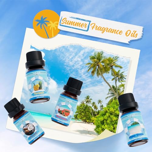 Soulorigin Summer Essential Oils Set, Fragrance Oil Gift Set for Oil Diffusers, Scented Oils for Soap Candle Making 6x10ml - Sea Breeze, Pineapple, Watermelon, Coconut, Pink Beach, and Pina Colada - color: Summer