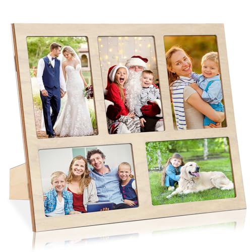 4x6 Picture Frames Wooden Collage Photos 5 Openings 4x6 Couples Multiple Picture Display Collage Family Photo Frame for Desktop Wall Mount, Mothers Day Picture Frame Gifts for Mom Grandma - color: Wood Color