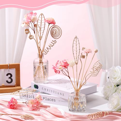 Queekay 32 Pcs Reed Diffuser Sticks Set Include 21pcs Natural Rattan Wood Beads, 11 Style Fragrance Diffuser, Rattan Reed Fragrance Replacement for Home(Pink Color) - color: Wood and Pink