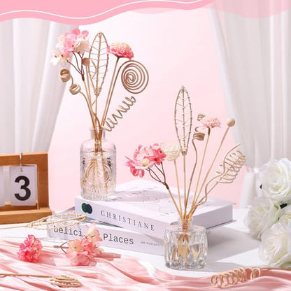 Queekay 32 Pcs Reed Diffuser Sticks Set Include 21pcs Natural Rattan Wood Beads, 11 Style Fragrance Diffuser, Rattan Reed Fragrance Replacement for Home(Pink Color) - color: Wood and Pink