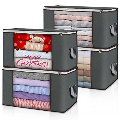 90L Large Storage Bags, 4 Pack Clothes Storage Bins Closet Organizers | Foldable Storage Containers, with Reinforced Handle, for Clothing, Blanket, Comforters, Bed Sheets, Pillows and Toys,Gray - color: Grey, size: 4 Pack