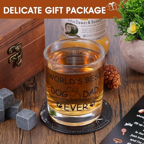 Bayelove Dog Dad Gifts, Best Gift for Dad, Gift with 12oz Whiskey Glasses, Stones, Coaster, Wooden Box for Dogfather - color: Dog Dad