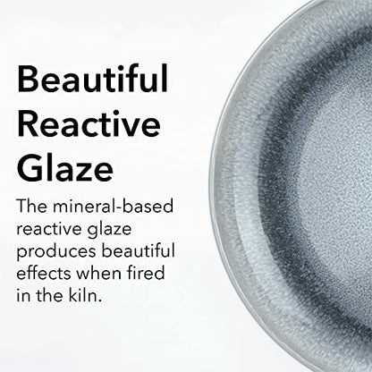 Arora FAIT Round Stoneware 16pc Dinnerware Set for 4, Dinner Plates, Side Plates, Cereal Bowls, Mugs - Reactive Glaze Grey (448158) - color: Grey-Bowl/Mug (1), style: Round-Service for 4(16pcs)